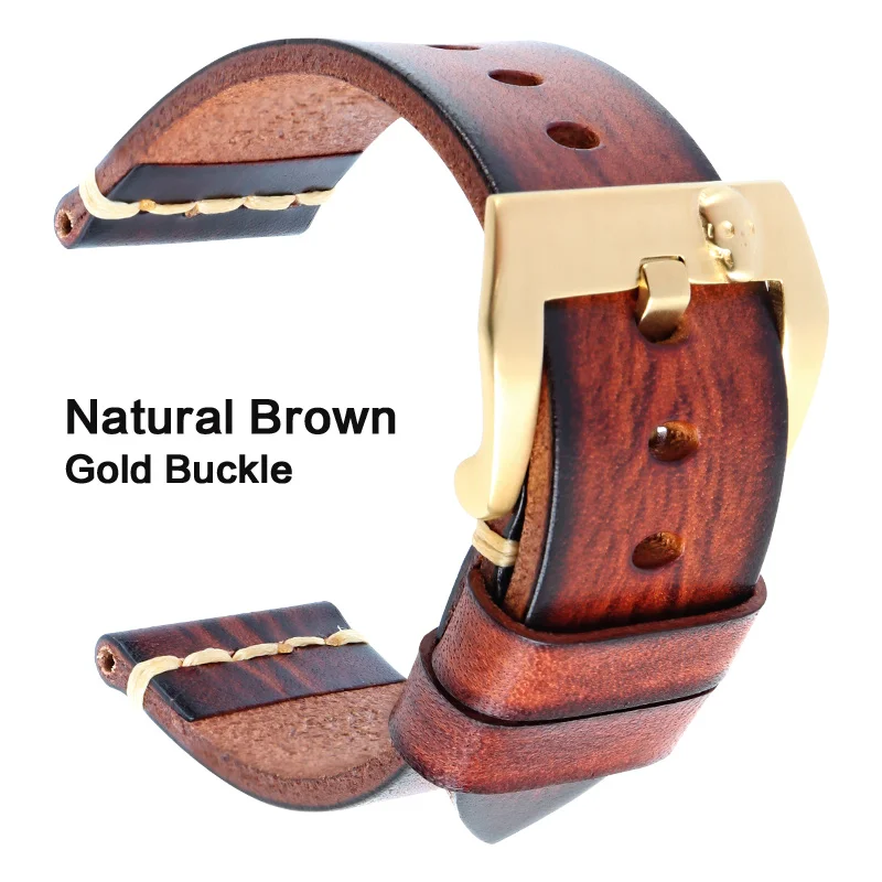 MAIKES ручной работы итальянский кожаный ремешок для часов 18 мм 19 мм 20 мм 21 мм 22 мм 24 мм винтажный ремешок для часов Panerai Omega IWC ремешок для часов - Цвет ремешка: Natural Brown Gold