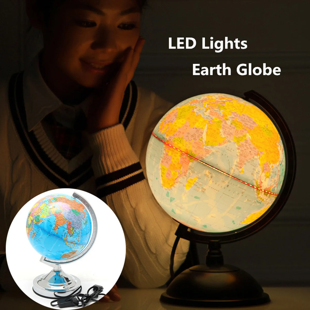 

20cm LED Desk Rotating World Globe Lamp EU Standard Kids School Home Office Geography Earth Map LED light Lamp 4 patterns