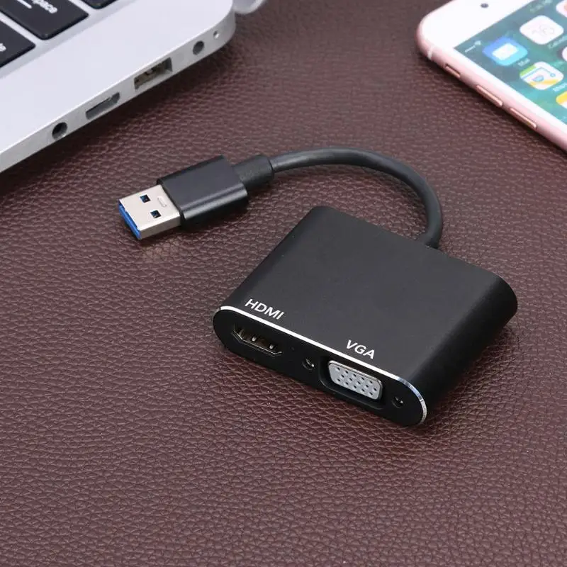 Прочный 2 в 1 конвертер Кабель деликатный дизайн мульти-дисплей USB3.0 к HDMI VGA адаптер USB к HDMI конвертер аудио-видео кабель