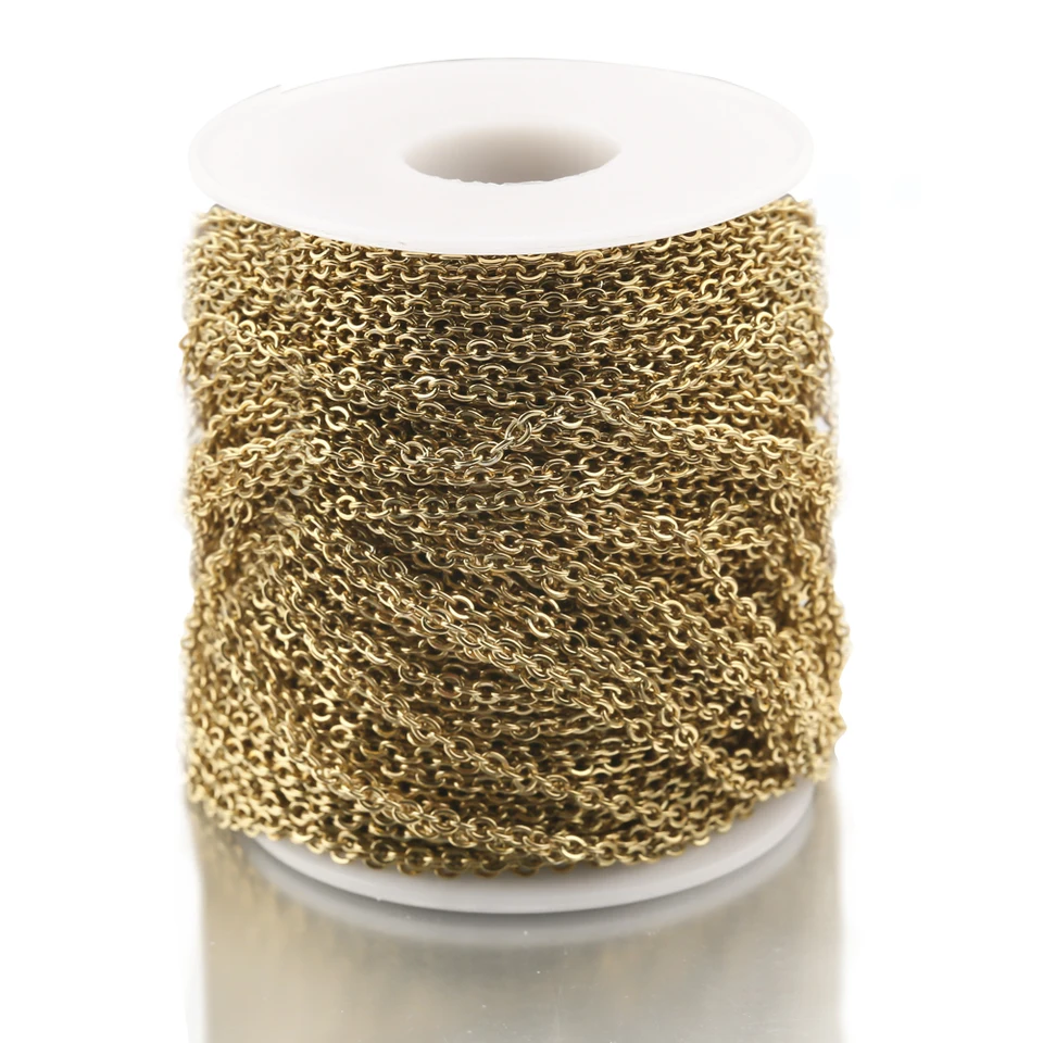 KYUNHOO 5 Meter Gold Plated Brass Chain Roll For Jewelry Making - With Clasps & Jump Rings, 18K Gold Color