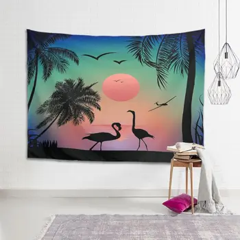 

Peceeta Flamingo Sunset Art Print Tapestry Colorful Abstract Tapestry Boho Bedspread white 91x59 inch"]