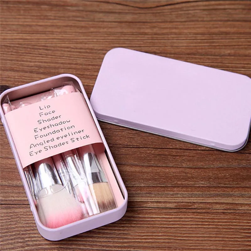 7pc pink with box 1 комплект одежды розового и черного цвета 7 шт./компл. мини кисти для макияжа, набор косметики, набор de pinceis де maquiagem набор кистей для макияжа с железный металлический ящик - Handle Color: 7pc pink with box