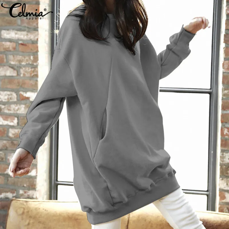 Winter Hoodies Sweatshirts Celmia Plus-Size Women Pullovers Long-Sleeve Solid Casual