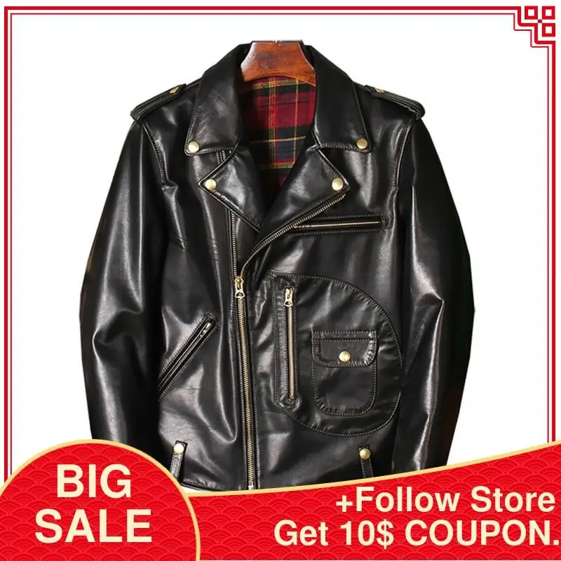 

2020 Black American Motorcycle Style Genuine Leather Jacket Men Plus Size 4XL Real Horsehide Autumn Slim Fit Biker's Coat