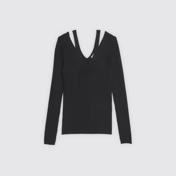 

18 Summer Sweet V Collar Knitting Top Women's Wear Sweater 81006 Black And White