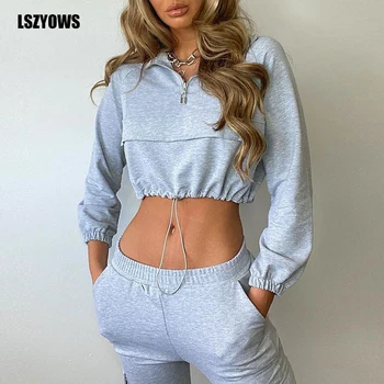 

Autumn Women Two Piece Sets Long Sleeve Sexy Crop Tops and Pants Streetwear Matching Sets Female Solid Casual Tracksuits Outfits