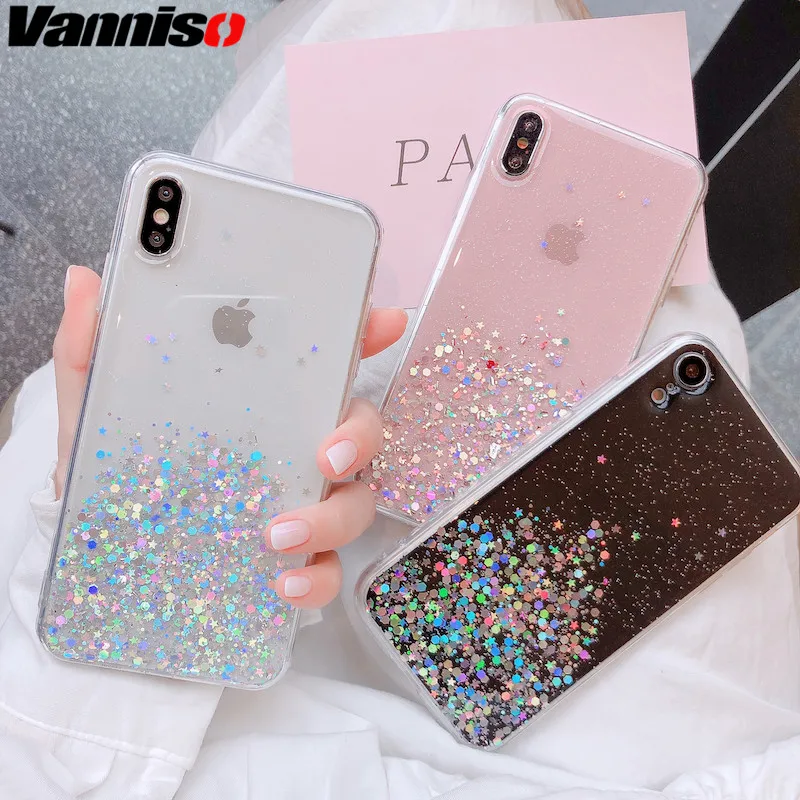 

Vanniso Glitter Bling Sequins Case For iphone 8 7 Plus 6 6s Transparent Star Case For iphone X XR XS MAX 10 Soft TPU Cover Shine