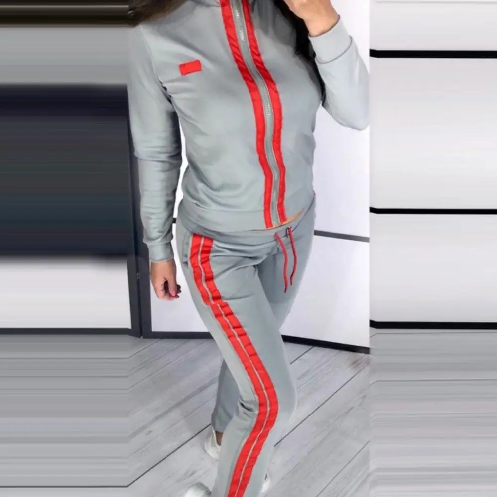 

Fashion Women 2pcs Sportwear Set Solid Color Zipper Coat And Pants Clothes Jogging Suit For Female Outdoor Running Tracksuit
