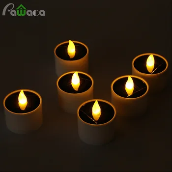 

6pcs Solar Powered Candle LED Candle Flashing Tea Light Dinner Party Candlestick Wedding Christmas Candles Home Decoration