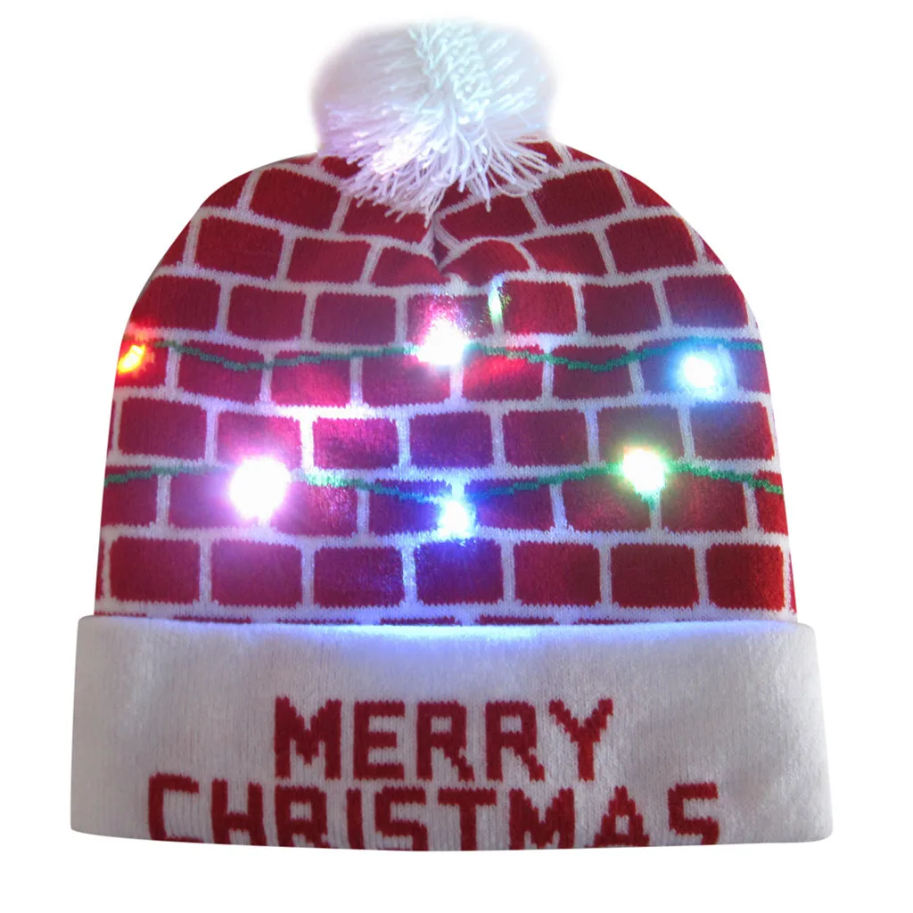Шапка, цветная, веселая, Рождественская, новинка, светодиодный светильник, вязаная шапка, шапочка, Hairball, теплая шапка, подарки, Gorro Invierno - Цвет: K