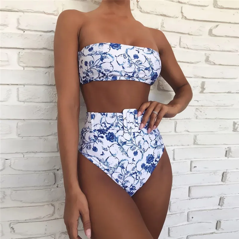 Telotuny High waist Brazilian Swimwear Belt Swimwear Women Bandeau Swimsuit Female Push up Bathing Suit Summer Bathers Biquini