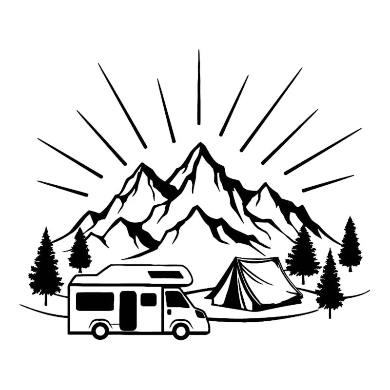 

DAWASARU Camping Tent Travel Mountains Landscape Fashion Accessories Car-Styling Stickers Decals Vinyl Black/Silver 18CM*15CM