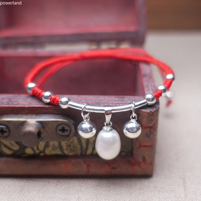 Freshwater Pearl Charm Red Bracelet for Women Fashion Gift s925 Sterling Silver Lucky Bangle Handmade Jewelry | Украшения и