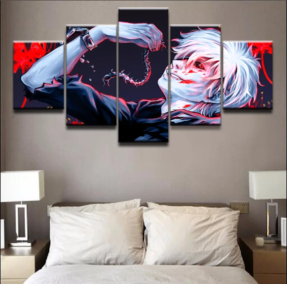 

Wall Art Modular Picture 5 Panel Modern Canvas Printed Anime Ken Kaneki Tokyo Ghoul Posters Home Decor For Living Room Painting