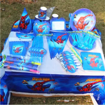 

82pcs Spiderman Tablecloth Straws Cups Plates napkins Knife Fork Spoon Superhero Kids Birthday Party Supplies Decoration favors