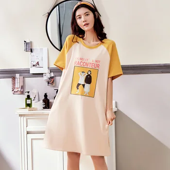 

Nightgown women's cotton short-sleeved Japanese and Korean girls sweet cute cartoon cotton Women's Home clothes pajamas