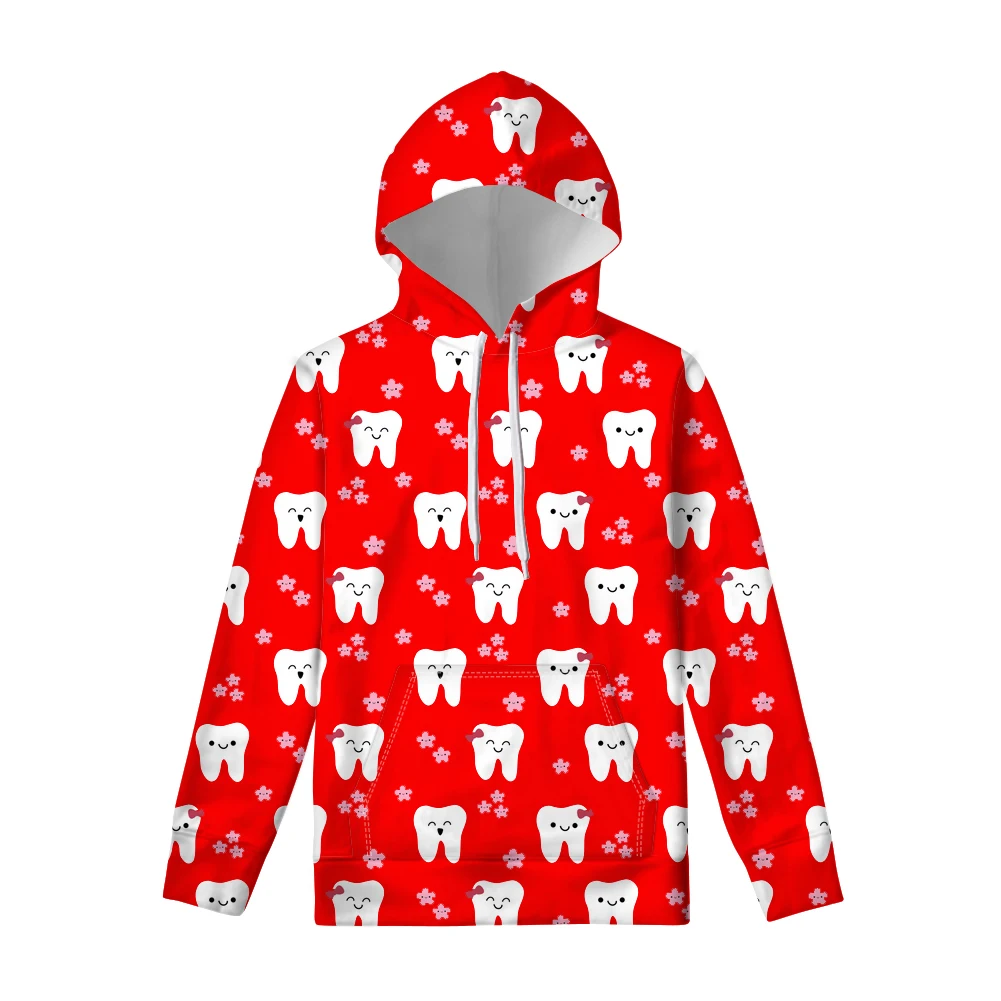 FORUDESIGNS/для женщин толстовки повседневное с длинным рукавом Kawaii стоматолога зубы зубная щетка узор утепленная одежда Harajuku кофты