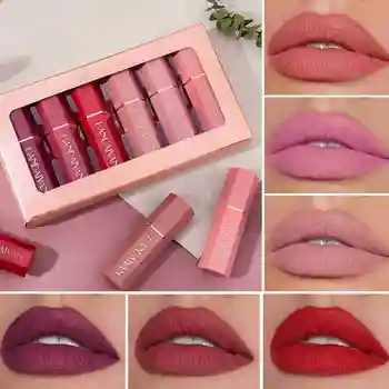 

6pcs/Lot Matte Lipstick Set Waterproof Long Lasting Make Up Lipstick Beauty Cosmetic Non-stick Velvet Lip Glosses Set