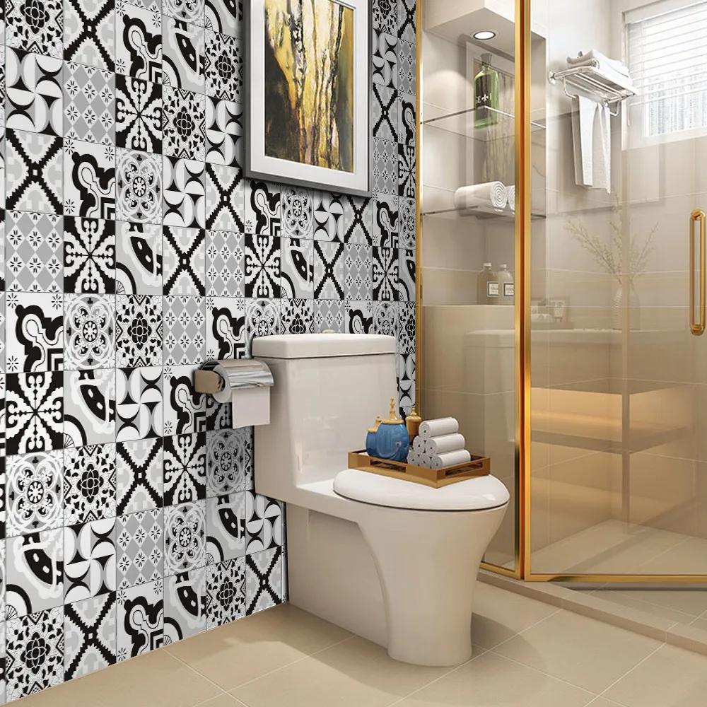 

large Tile wallpaper Self Adhesive geometry 20*500cm Art Wall Decal Sticker DIY Kitchen Bathroom Decor Vinyl wall paper d90726