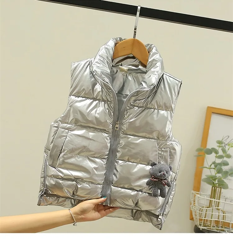 OLEKID 2025, Frühling und Herbst, glänzend, nicht waschbar, Weste für Mädchen, warme Mädchen, ärmellose Jacke, 3–12 Jahre, Kinder, Teenager, Kinderweste – Detail 4
