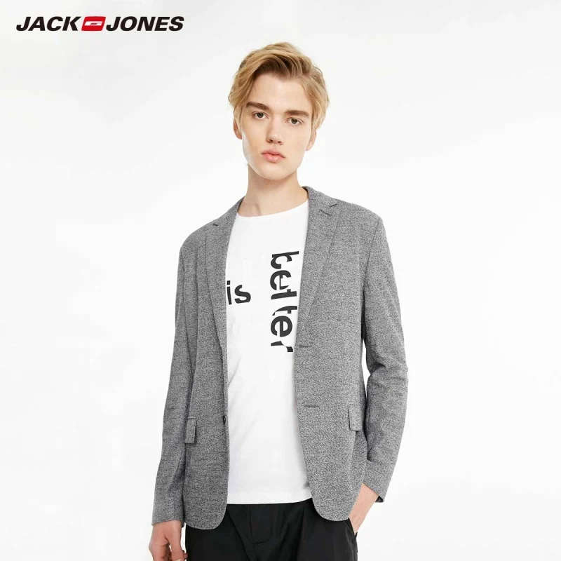 Мужской трикотажный блейзер JackJones однотонный прочный базовый пиджак 219108511 |