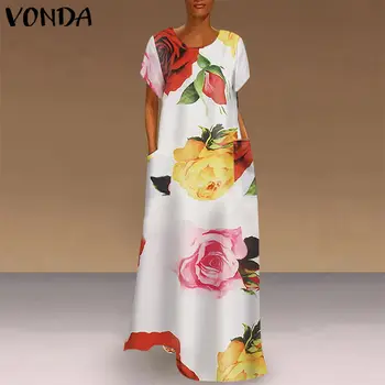 VONDA Bohemian Dress Women Casual Vintage Patchwork Plaid Maxi Dress 2020 Summer Beach Sundress Plus Size Long Party Dresses autumn summer new women shirt dress long sleeved female dresses slim fashion party office lady sundress plus size casual rob