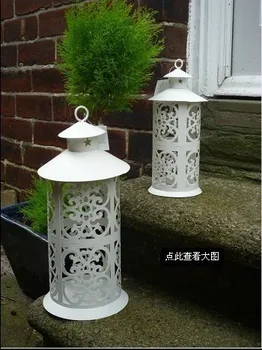 

Fashion Creative Domestic Ornaments Iron Art Candlestick Storm Lantern White Hollow-out xiao zhu tai Metal Crafts