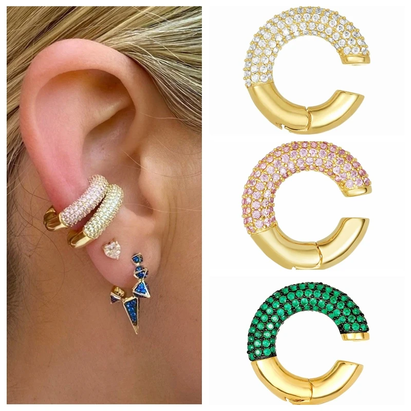1PCS 925 Silver Ear Cuff Green Zircon Stone Clip Earring for Woman Trend INS C-Shape Luxury Jewelry Bijoux Femme Y2K ear clip earrings,clip earrings,ear clip,ear accessories