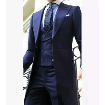

(Jacket+Pants+Vest)Men Suit For Wedding Best Man Tuxedos Prom Evening Dinner Formal Business Wear Suit 3 Piece Long Jacket