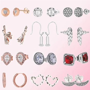 

2019 100% 925 Sterling Silver Classic Authentic Round Gift Earrings Ladies Charm Fashion DIY Jewelry Free Shipping