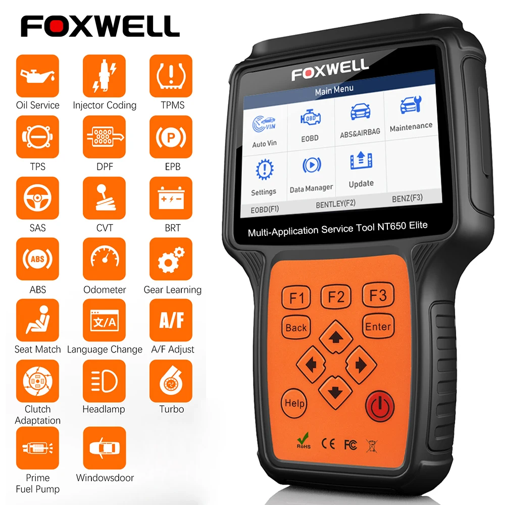 Автомобильный сканер FOXWELL NT650 Elite OBD2 считыватель кодов сброса масла ABS SRS DPF