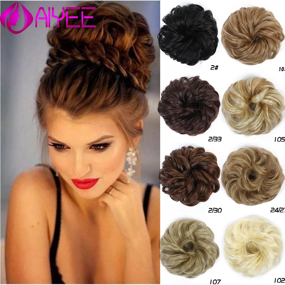 

AIYEE Heat Resistant Synthetic Hair Rope Natural Fake Hair Bun Curly Clip In Hair Extensions Hair Short Tail Chignons Hair