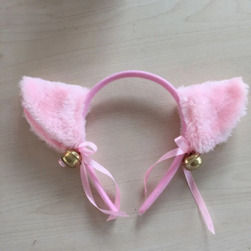 Косплей Лолита с кисточками милые аниме вечерние Лолиты косплей костюм кошачьи ушки бант с колокольчиком ободки для волос уши комбинезон F3 - Цвет: pink