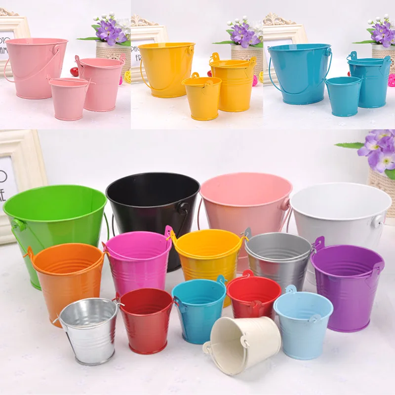 1pcMini Metal Bucket Tin Candy Gift Box Buckets Wedding Party Souvenirs Gift Pails Tinplate Chocolate Dragee Box Candy Bar Decor cheap plant pots