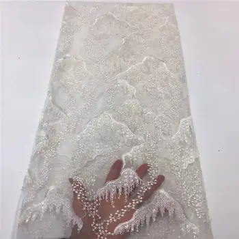 

New 5Yards Wedding Dress Nigerian Lace Fabric High Quality French Tulle Lace Fabric With Sequins African Mesh Lace Fabric A1700