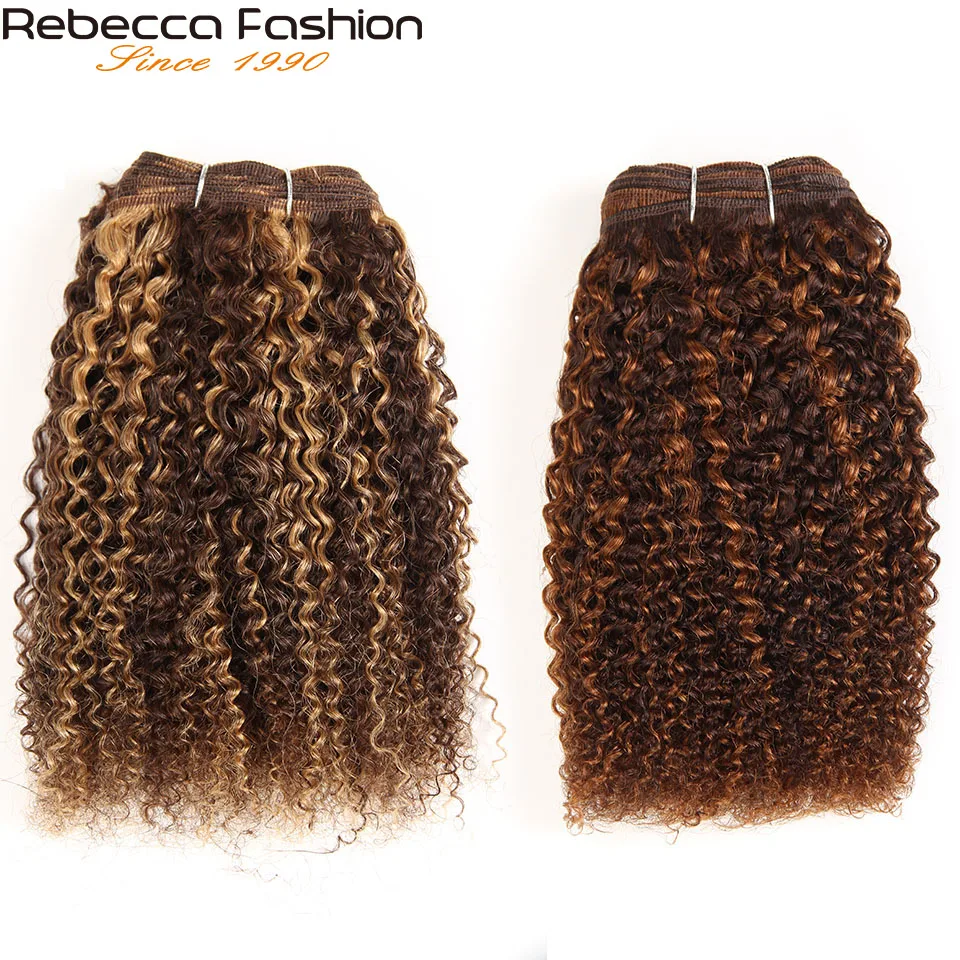 Rebecca Remy Human Hair 100g Brazilian Afro kinky Wave Hair Weave Bundles Mixed Blonde Pre-Colored For Salon Hair Extensions