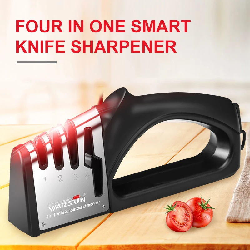 

4 In 1 Multifunction Knife Sharpener (Diamond & Ceramic Tungsten) Steel Whetstone Kitchen Knives Sharpen Stone Grinder Tools