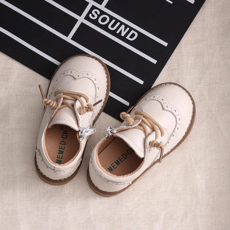 new fall children genuine leather shoes boys girls retro single shoes baby tendon soft bottom anti-slip full cowhide shoes