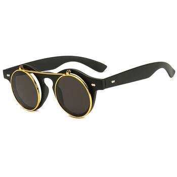 

Vintage Steampunk Flip Sunglasses Retro Round Metal Frame Sun Glasses for Men Women Brand Designer Circle Glasses Oculos