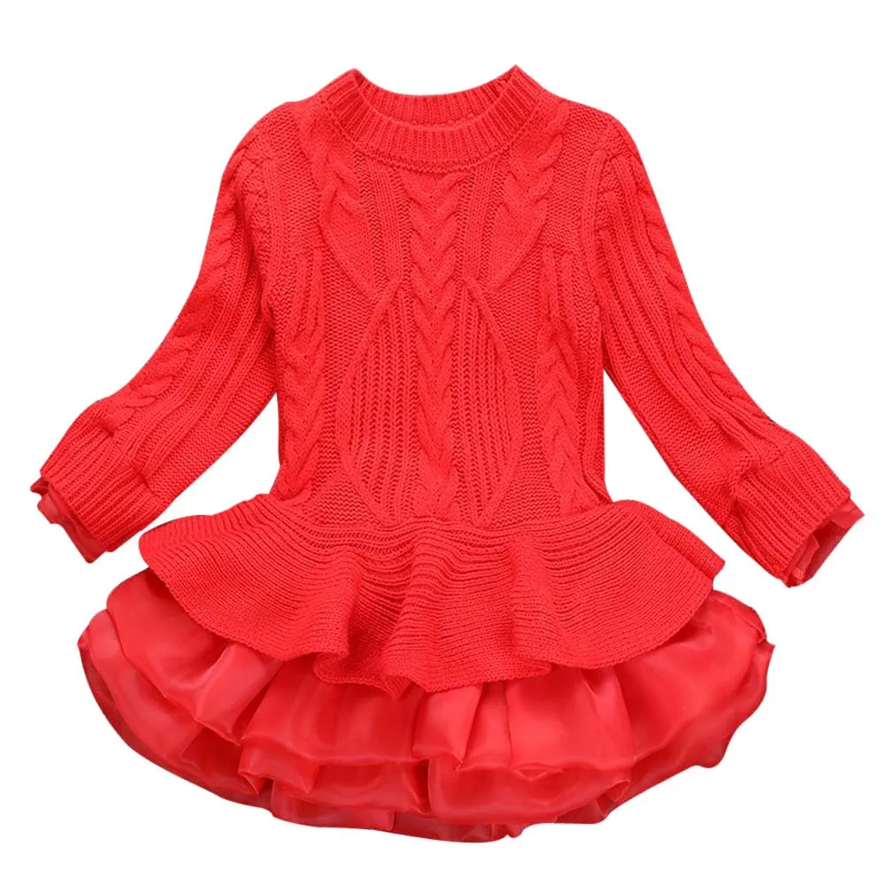 Рождественское платье-пачка для маленьких девочек; Теплый Зимний вязаный свитер; Однотонный свитер для маленьких девочек; вязаное платье принцессы «кроше»; повязка на голову - Цвет: M