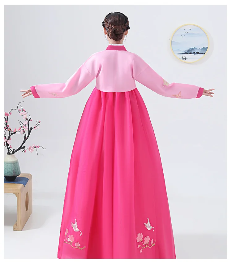 Корейское народное платье для женщин, Одежда ханбок, платье для сцены, азиатские традиционные корейские костюмы для женщин, Цветочная вышивка