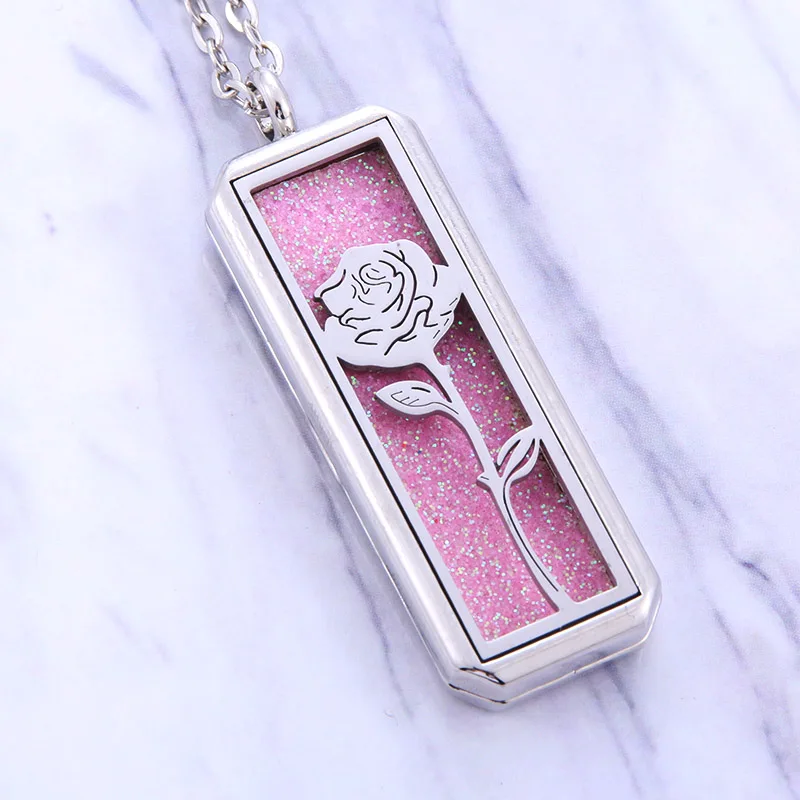Прямоугольный медальон для ароматерапии из нержавеющей стали цветок розы парфюм эфирное масло ожерелье с кулоном-диффузором модный подарок для девочек - Окраска металла: 5