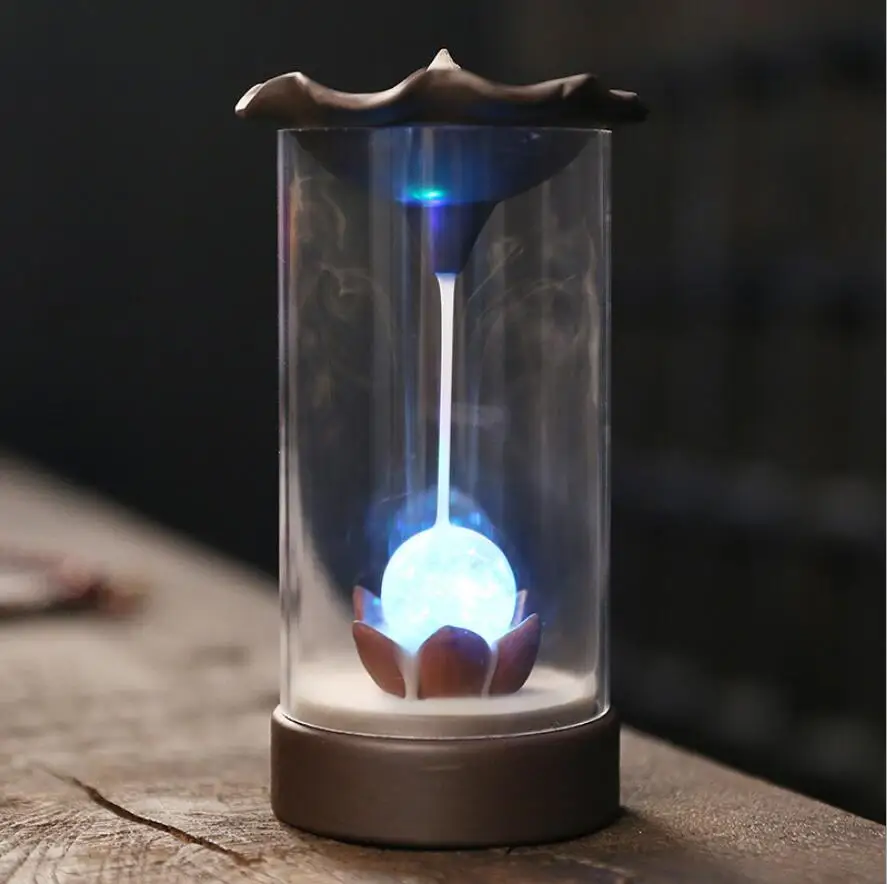 

LED lotus Incense Burner Waterfall Backflow Censer Holder Home Office Car Decoration Aromatherapy furnace Base
