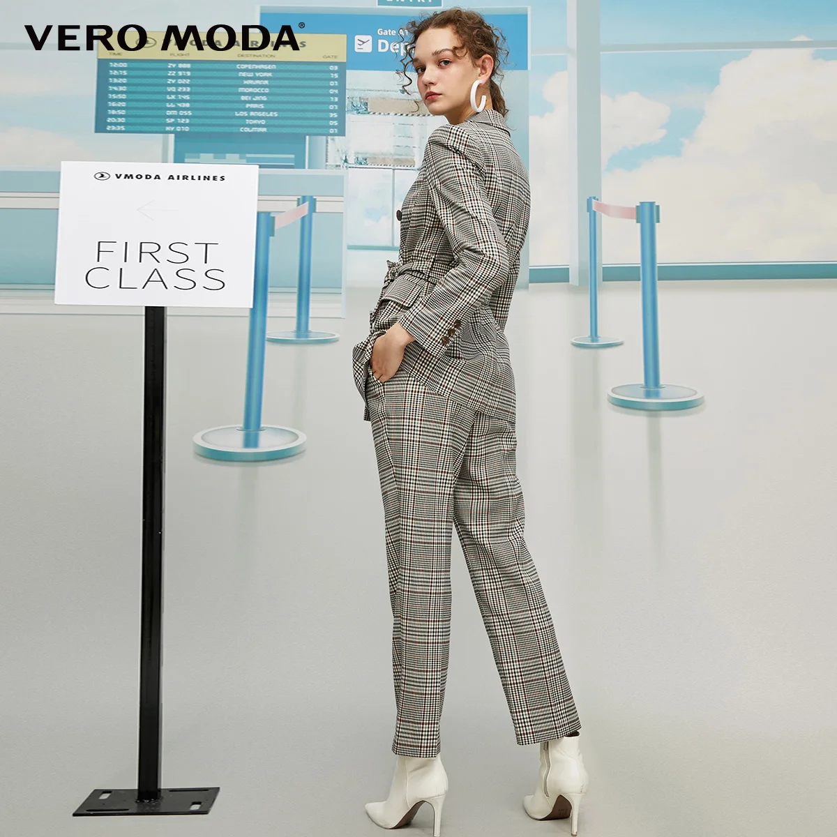 Vero Moda женский двубортный клетчатый пиджак в винтажном стиле с лацканами | 319408515