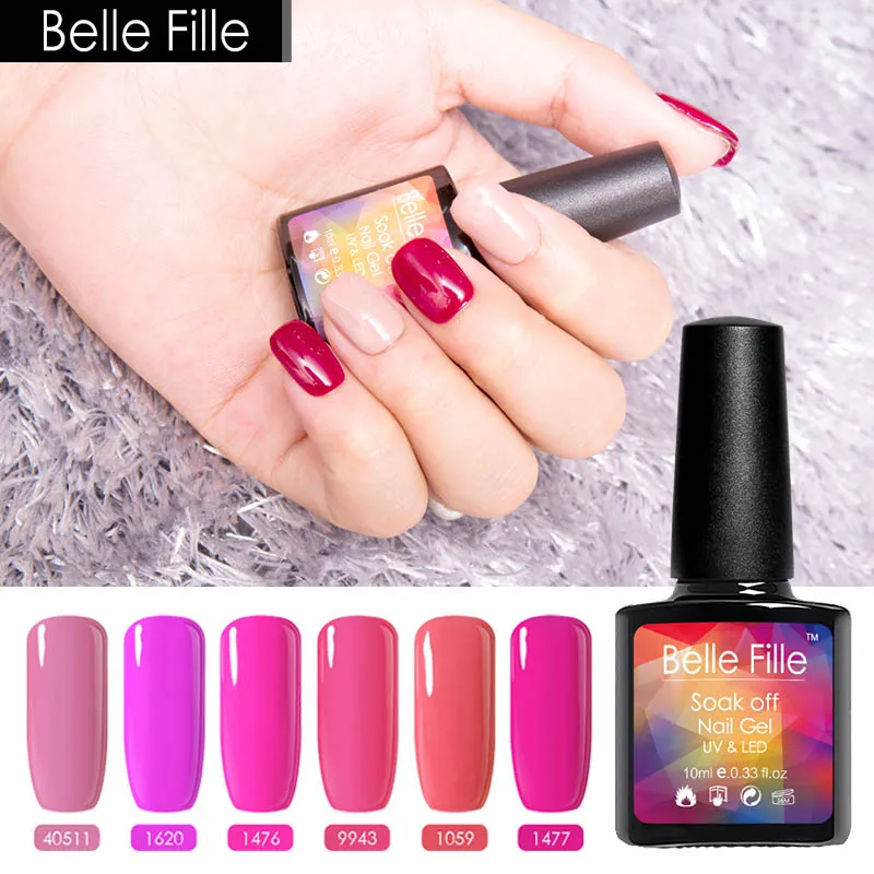 

Belle Fille Pink Gel Nail Polish Nail Art Lakiery Hybrydowe Vernis Semi Permanant Uv Gellak Nails charm bling Varnish Venis 10ml