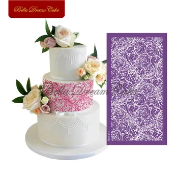 

Rose Bouquet Lace Design Cake Stencil Mesh Stencils Wedding Cake Border Stencil Template Cream Cake Mould Cake Decorating Tool