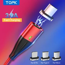 Kabel magnetyczny TOPK 1M 3A szybkie ładowanie typ C kabel do ładowarki iphone'a ładowanie danych kabel Micro USB szybkie ładowanie 3.0 kabel USB C
