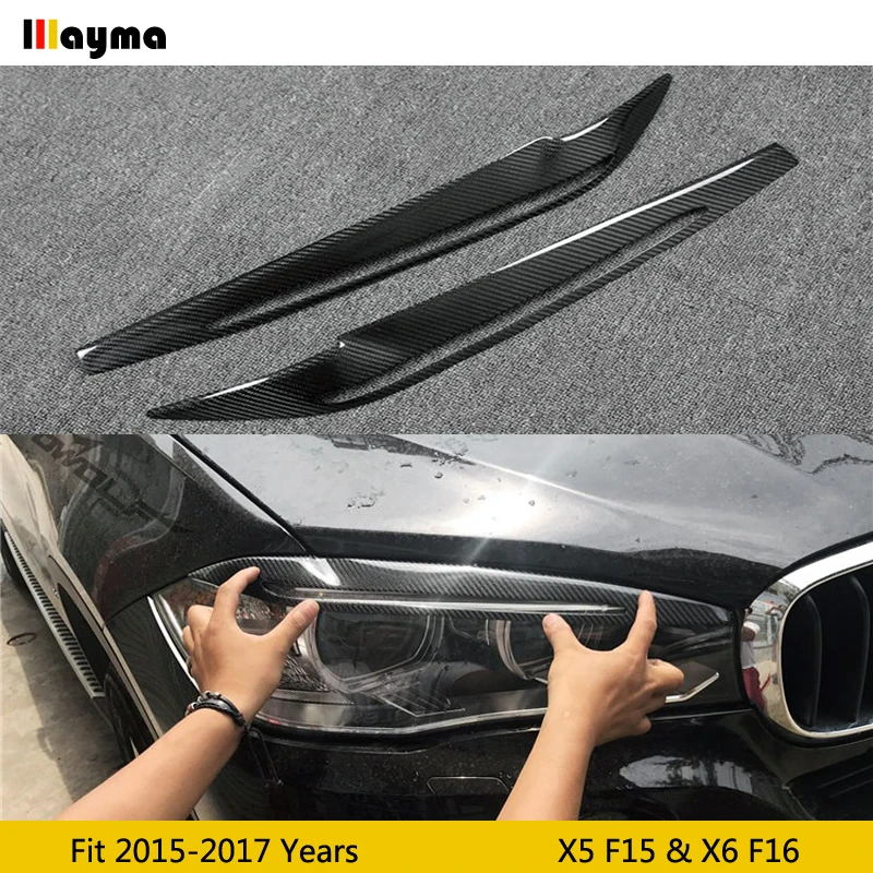 Carbon Fiber Headlights Covers Eyelids Eyebrows Trims for BMW F15 F16