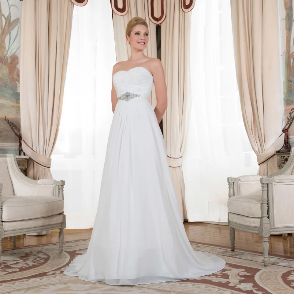 In grote Korting Goedkope Chiffon Kralen en Sequin Rijk Zwangere Vestido De Noiva Witte Trouwjurk Sweetheart In grote Korting Goedkope Chiffon Kralen en Sequin Rijk Zwangere Vestido De Noiva Witte Trouwjurk Sweetheart