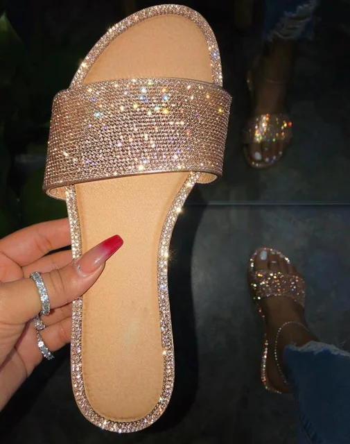 Glitter Slippers Women Summer Sandals 2021 Fashion Bling Female Candy Color  Flip Flops Beach Diamond Flat Shoes Outdoor Sandals|Slippers| - AliExpress